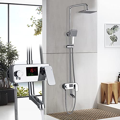 Digitalanzeige 8 Zoll Regendusche Wasserhahn Chrom In-Wall Drehbarer Wannenauslauf Duschmischer Set mit Handbrause Mix von NZPOST
