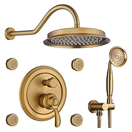 Dusche, Regendusche, 9 Zoll runder Regenkopf zur Wandmontage mit Handbrause und Ganzkörpermassage, mehrere Düsen aus Messing von NZPOST