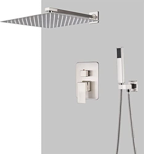 Dusche Verdecktes Duscharmatur-Set, Wandmontage, Duschmischbatterie-Set aus gebürstetem Messing mit Handbrause und Wasserfall-Überh von NZPOST