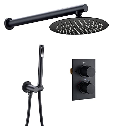 Duschset Thermostatdusche Verdecktes Duscharmatur-Set mit Handbrause und rundem Regenduschkopf Duschkamm Duschset Thermostatdusche Verdecktes Duscharmatur-Set mit Handbrause und rundem Regenduschkopf Duschkamm von NZPOST