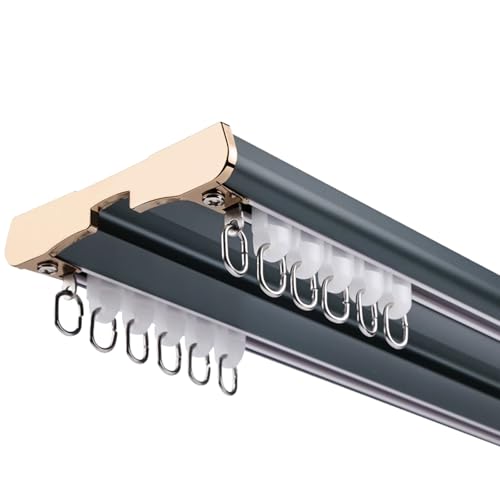 NZPOST Doppelte Vorhangschiene, robuste, geräuscharme Aluminiumschiene für Verdunkelungsvorhänge für Schlafzimmer, Raumteiler, Erkerfenster von NZPOST