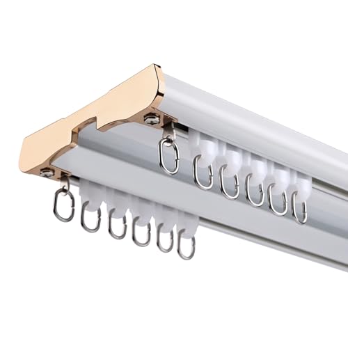 NZPOST Doppelte Vorhangschiene, robuste, geräuscharme Aluminiumschiene für Verdunkelungsvorhänge für Schlafzimmer, Raumteiler, Erkerfenster von NZPOST