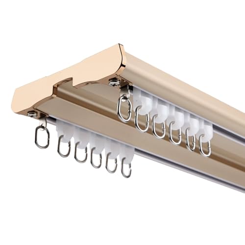 NZPOST Doppelte Vorhangschiene, robuste, geräuscharme Aluminiumschiene für Verdunkelungsvorhänge für Schlafzimmer, Raumteiler, Erkerfenster von NZPOST