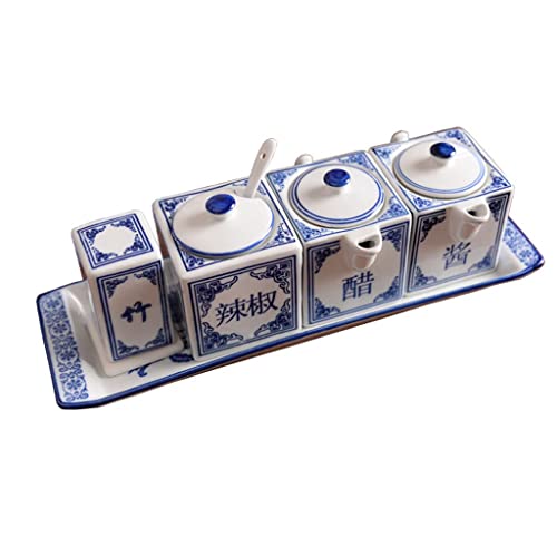 NZPOST Gewürzgläser Keramik Blau und Weiß Porzellan Gewürzglas Flasche Sauce Essig Öl Topf Salz Mononatriumglutamat Knoblauch von NZPOST