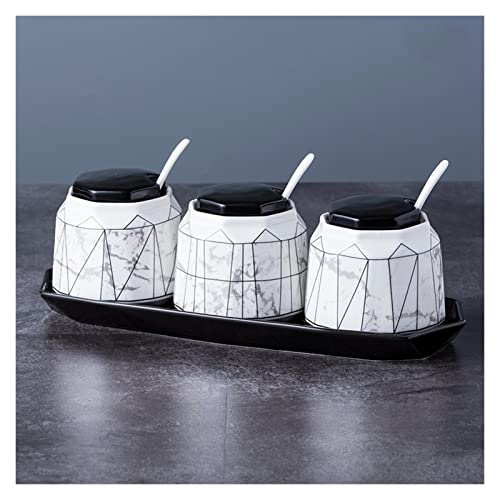 NZPOST Gewürzgläser Keramik-Gewürztopf-Set Gewürzbehälter mit Keramiklöffel mit Deckel und Tablett 380 ml Zuckerdose Gewürztopf von NZPOST