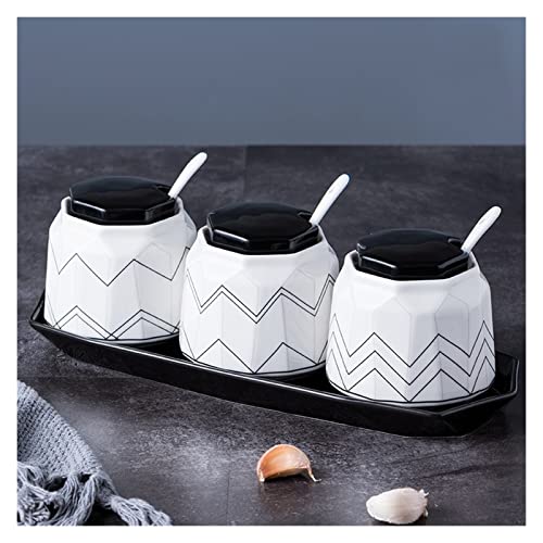 NZPOST Gewürzgläser Keramik-Gewürztopf-Set Gewürzbehälter mit Keramiklöffel mit Deckel und Tablett 380 ml Zuckerdose Gewürztopf von NZPOST
