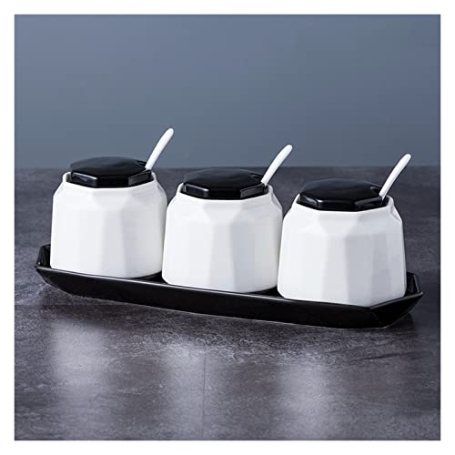 NZPOST Gewürzgläser Keramik-Gewürztopf-Set Gewürzbehälter mit Keramiklöffel mit Deckel und Tablett 380 ml Zuckerdose Gewürztopf von NZPOST