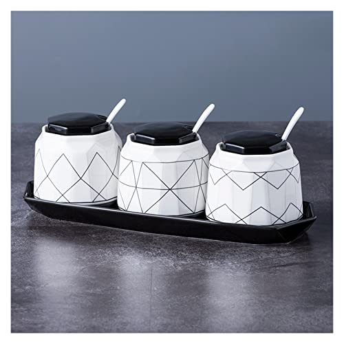 NZPOST Gewürzgläser Keramik-Gewürztopf-Set Gewürzbehälter mit Keramiklöffel mit Deckel und Tablett 380 ml Zuckerdose Gewürztopf von NZPOST