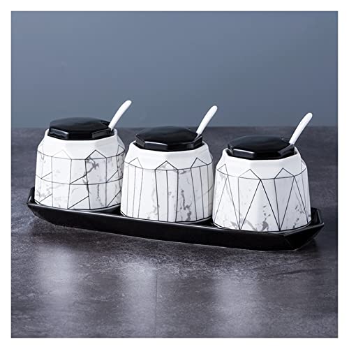 NZPOST Gewürzgläser Keramik-Gewürztopf-Set Gewürzbehälter mit Keramiklöffel mit Deckel und Tablett 380 ml Zuckerdose Gewürztopf von NZPOST