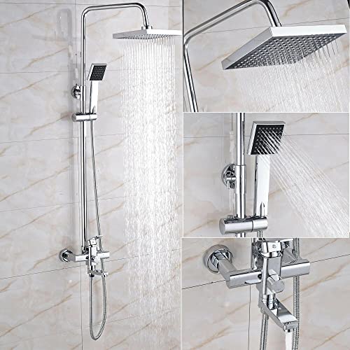 Regendusche Wasserhahn Mischbatterie Set Handbrause Warm- und Kaltwasser Wandmontage Einstellbarer Wasserhahn-Chrom, Gebürstetes Gold ( von NZPOST