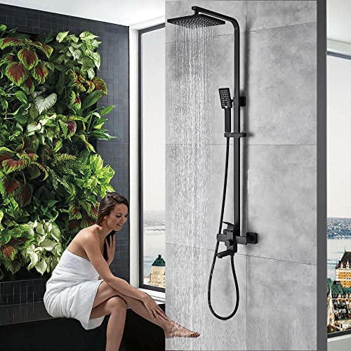Regendusche Wasserhahn Mischbatterie Set Handbrause Warm- und Kaltwasser Wandmontage Einstellbarer Wasserhahn-Chrom, Gebürstetes Gold ( von NZPOST