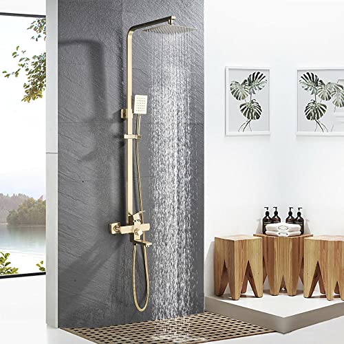 Regendusche Wasserhahn Mischbatterie Set Handbrause Warm- und Kaltwasser Wandmontage Einstellbarer Wasserhahn-Chrom, Gebürstetes Gold ( von NZPOST
