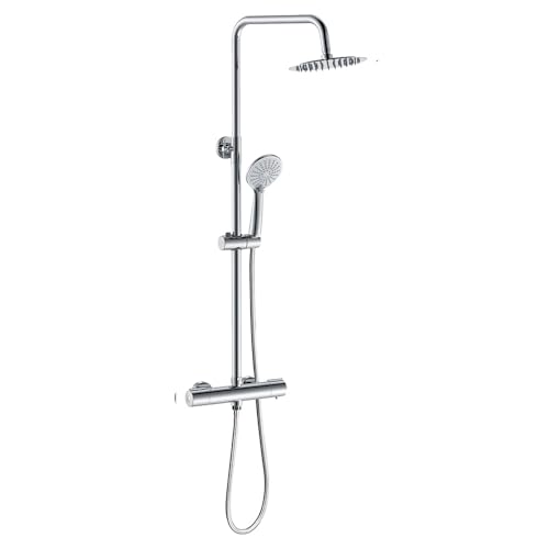 Thermostat-Brausebatterie-Set, Chrom, quadratisch, 38 °C, Dusche mit Regenduschkopf, Handbrause, Verbrühschutz von NZPOST