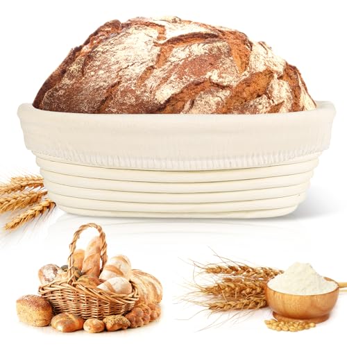 NZQXJXZ Gärkörbchen, Gärkorb Oval 25cm, 100% Natürlichem Rattan, Brotkorb Mit Waschbarem Leineneinsatz, Ideal zum Brot Backen für Professionelle und Häusliche Bäcker, Brotbacken von NZQXJXZ