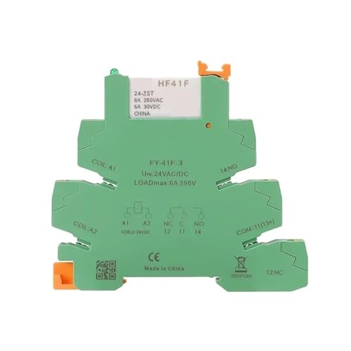 20 Stück Din-Schiene Slim-Relaismodul HF-41F integriertes Leistungsrelais for Leiterplattenmontage mit Halter 24 V AC DC 6,2 mm Hongfa-Relais 1 Stück(Green 24VACDC) von NZTZEEBZ