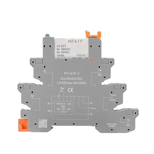 20 Stück Din-Schiene Slim-Relaismodul HF-41F integriertes Leistungsrelais for Leiterplattenmontage mit Halter 24 V AC DC 6,2 mm Hongfa-Relais 1 Stück(Grey 24VACDC) von NZTZEEBZ