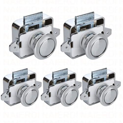 5PCS RV Caravan Boat Lock Camper Car Push Lock Motor Home Cabinet Drawer Latch Button Locks(Big Chrome) von NZTZEEBZ