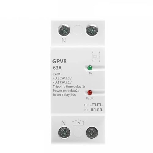 GPV8-63 2-polige Din-Schiene, automatische Wiederherstellung, Über- und Unterspannungsschutzgerät, 40 A, 63 A, 220 V AC, 1 Stück(GPV8-U 2P 220V,63A) von NZTZEEBZ