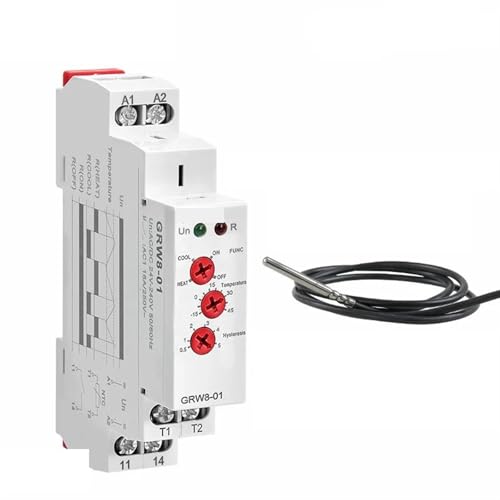 GRW8 Din-Schiene Temperaturregelungsrelais 16A Weitbereichsspannung AC/DC24-240V Mit Wasserdichtem Sensor 1St(GRW8-02 1m sensor) von NZTZEEBZ