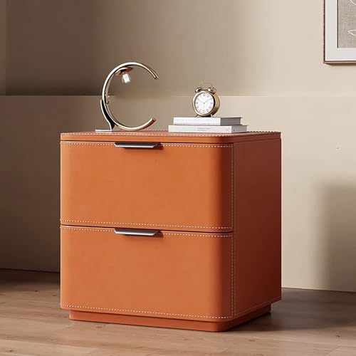 NZVCQVPU Modern Minimalist Solid Wood Bedside Table with Storage Drawers – Stylish White & Orange Nightstand Wooden Chest of Drawers Functional Side Table for Bedroom Storage von NZVCQVPU
