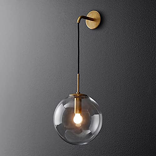 NZVCQVPU Vintage Messing Wandleuchter mit rauchiger grauer Glasschatten Verstellbarer Länge moderne Wandlampe für Wohnzimmer Schlafzimmer Badezimmer Eitelkeit schwarzes Finish (20 cm) von NZVCQVPU
