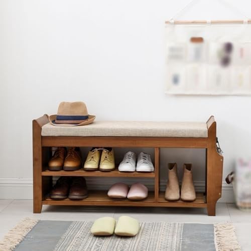 NZVZGKTNTW 2-stöckige Schuhwechselbank Aus Bambus, Schuhaufbewahrungsbank for Zu Hause, for Eingangsbereich, Flur, Schlafzimmer Und Badezimmer, Mit Versteckter Schublade Und Seitenhalter(L) von NZVZGKTNTW