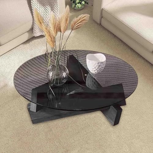 NZVZGKTNTW 31,5 Zoll Mid Century Couchtisch, Couchtische Mit Holzsockel Fürs Wohnzimmer, Runder Mitteltisch, Beistelltisch for Kleine Räume In Der Wohnung(Black) von NZVZGKTNTW