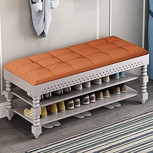 NZVZGKTNTW Aufbewahrungsbank for Den Eingangsbereich, 2-stufige Schuhregalbank Mit Ledersitz, Aufbewahrungstruhen for Foyer, Schlafzimmer, Wohnzimmer, Akzentmöbel,(Orange,60x30x48cm) von NZVZGKTNTW