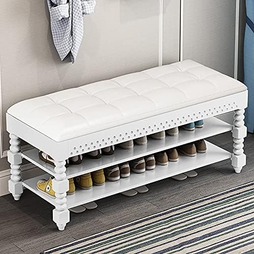 NZVZGKTNTW Aufbewahrungsbank for Den Eingangsbereich, 2-stufige Schuhregalbank Mit Ledersitz, Aufbewahrungstruhen for Foyer, Schlafzimmer, Wohnzimmer, Akzentmöbel,(White,50x30x48cm) von NZVZGKTNTW