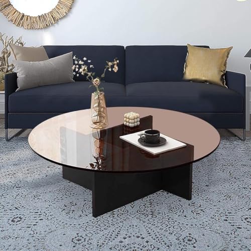 NZVZGKTNTW Bauernhaus-Couchtische Mit Rustikalem Holzsockel, Cocktailtisch, Runder Mid Century-Beistelltisch Mit Glasplatte for Wohnzimmer, Besprechungsraum(Black+Brown) von NZVZGKTNTW