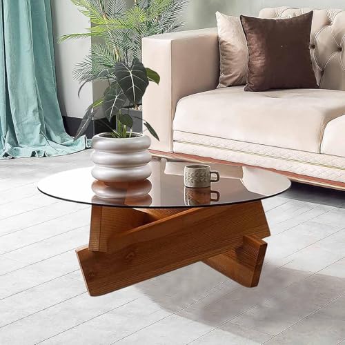 NZVZGKTNTW Couchtisch Aus Der Mitte des Jahrhunderts for Das Wohnzimmer, Eleganter Runder Aus Glas, Kleiner Mitteltisch, Runder Aus Holz for Das Bauernhaus Zu Hause(Walnut) von NZVZGKTNTW