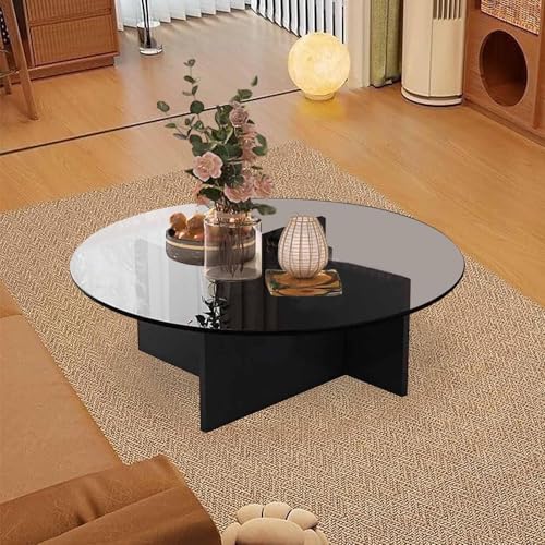 NZVZGKTNTW Couchtisch Mit Glasplatte, Runde Couchtische for Das Wohnzimmer, Teetisch Mit Holzsockel, Kleiner Mitteltisch Aus Der Mitte des Jahrhunderts, 31,5 Zoll(Black+Grey) von NZVZGKTNTW