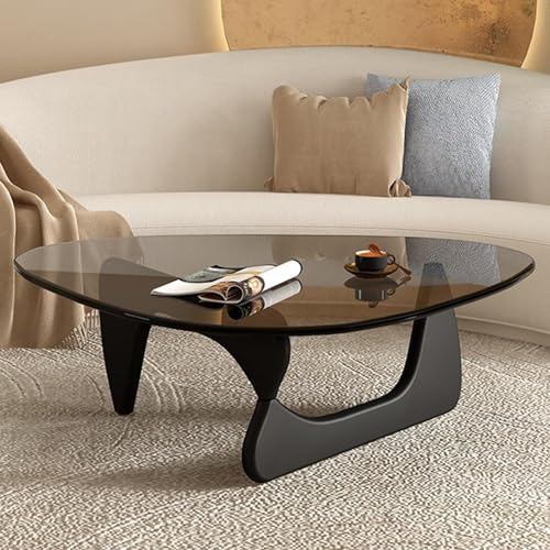 NZVZGKTNTW Dreieckiger Couchtisch Aus Der Mitte des Jahrhunderts Mit Beinen Aus Massivholz Und 8 Mm Starker Platte Aus Gehärtetem Glas, Beistelltisch Und Cocktailtisch(Black+g,32.2x22.4x15.7in) von NZVZGKTNTW