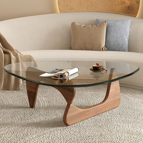 NZVZGKTNTW Dreieckiger Couchtisch Aus Der Mitte des Jahrhunderts Mit Beinen Aus Massivholz Und 8 Mm Starker Platte Aus Gehärtetem Glas, Beistelltisch Und Cocktailtisch(Walnut+t,44.8x32.2x15.7in) von NZVZGKTNTW