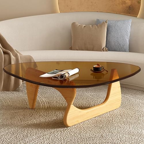 NZVZGKTNTW Dreieckiger Couchtisch Aus Der Mitte des Jahrhunderts Mit Beinen Aus Massivholz Und 8 Mm Starker Platte Aus Gehärtetem Glas, Beistelltisch Und Cocktailtisch(Wood+b,32.2x22.4x15.7in) von NZVZGKTNTW