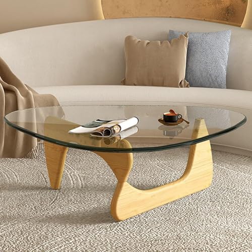 NZVZGKTNTW Dreieckiger Couchtisch Aus Der Mitte des Jahrhunderts Mit Beinen Aus Massivholz Und 8 Mm Starker Platte Aus Gehärtetem Glas, Beistelltisch Und Cocktailtisch(Wood+t,32.2x22.4x15.7in) von NZVZGKTNTW