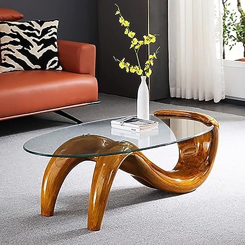 NZVZGKTNTW Ovaler Couchtisch Aus Glas, Moderner Mid-Century Mermaid Base Wohnzimmer-Dekoration Beistelltisch, Transparente Glastischplatte, Abstraktes Design, Praktischer Beistelltisch(Brwon) von NZVZGKTNTW