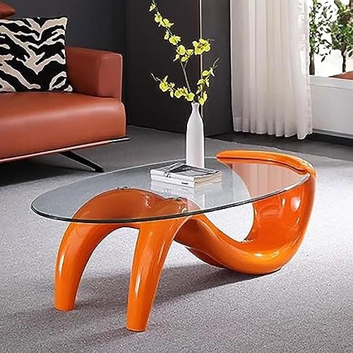NZVZGKTNTW Ovaler Couchtisch Aus Glas, Moderner Mid-Century Mermaid Base Wohnzimmer-Dekoration Beistelltisch, Transparente Glastischplatte, Abstraktes Design, Praktischer Beistelltisch(Orange) von NZVZGKTNTW