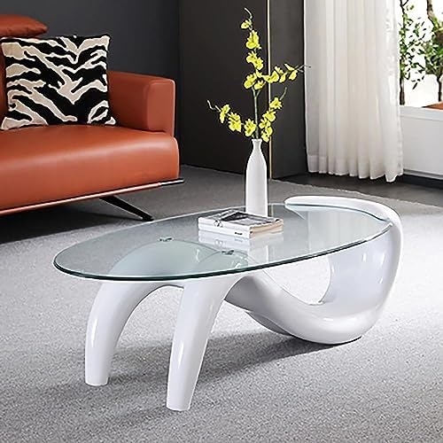 NZVZGKTNTW Ovaler Couchtisch Aus Glas, Moderner Mid-Century Mermaid Base Wohnzimmer-Dekoration Beistelltisch, Transparente Glastischplatte, Abstraktes Design, Praktischer Beistelltisch(White) von NZVZGKTNTW