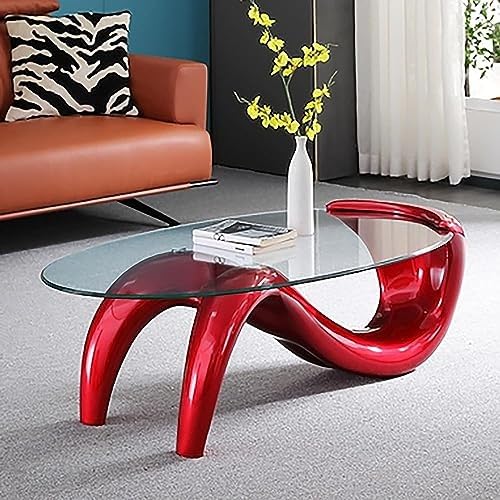 NZVZGKTNTW Ovaler Couchtisch Aus Glas, Moderner Mid-Century Mermaid Base Wohnzimmer-Dekoration Beistelltisch, Transparente Glastischplatte, Abstraktes Design, Praktischer Beistelltisch(Wine Red) von NZVZGKTNTW