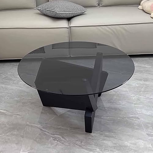 NZVZGKTNTW Runder Couchtisch, Beistelltisch Im Stil Der Mitte des Jahrhunderts, Perfekt for Kleine Wohnzimmer, Graue, Klare Glasplatte Und Holzrahmen, 31,5" (Durchmesser) X 12,2" (Höhe)(Black) von NZVZGKTNTW