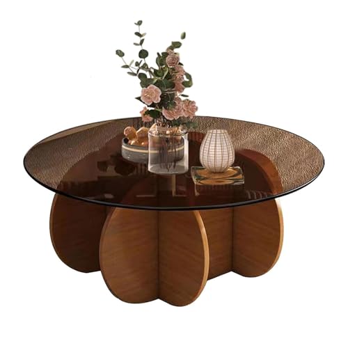 NZVZGKTNTW Runder Couchtisch Fürs Wohnzimmer, 80 X 80 X 40 cm, Retro-Mitteltisch Mit Gehärtetem Glas, Einzigartiger Runder Tisch Mit Stabilen Holzbeinen Fürs Home Office(Walnut+Brown) von NZVZGKTNTW