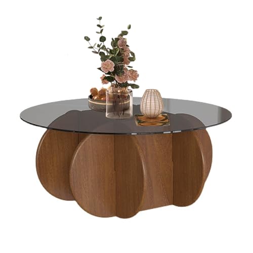NZVZGKTNTW Runder Couchtisch Fürs Wohnzimmer, 80 X 80 X 40 cm, Retro-Mitteltisch Mit Gehärtetem Glas, Einzigartiger Runder Tisch Mit Stabilen Holzbeinen Fürs Home Office(Walnut+Grey) von NZVZGKTNTW