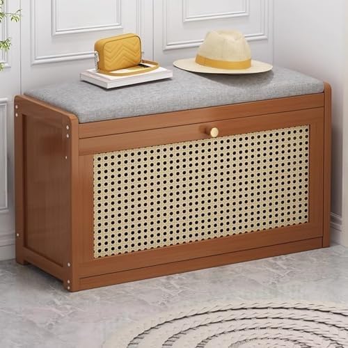 NZVZGKTNTW Schuhbank Aus Bambus-Rattan Mit Kissen, Kleines Schuhregal, Schuhschrank, for Eingangsbereich, Flur, Haustür, Mit Klappschubladen(Yellow,19.68x9.84x17.71in) von NZVZGKTNTW