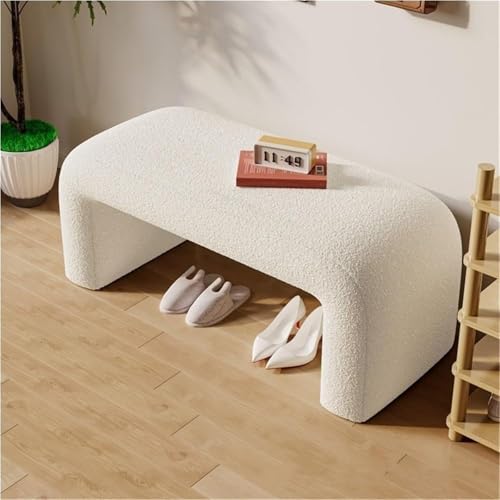 NZVZGKTNTW Schuhbank for Den Eingangsbereich Mit Kissen, Aufbewahrungsbank Mit Gepolstertem Sitz, Hautfreundlicher Lammwollstoff, Stabiler Massivholzrahmen(White,80cm/31.5in) von NZVZGKTNTW
