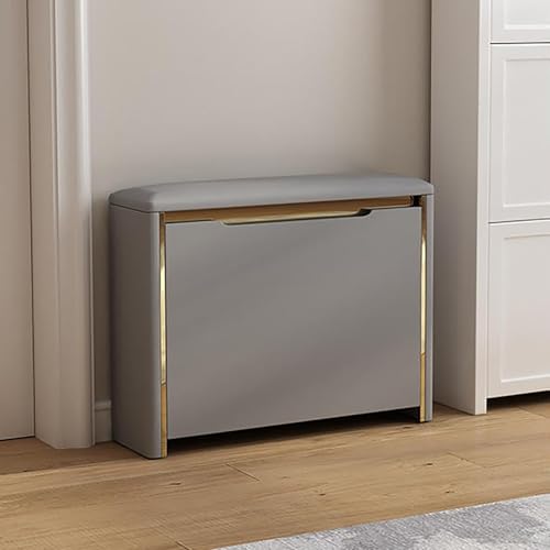 NZVZGKTNTW Schuhschrankbank for Den Eingangsbereich Mit Stauraum, Schuhregal Aus Holz Mit Klappschublade, + Gepolsterter Sitz for Flur, Wohnzimmer, Veranda(Grey,100x17x47.5cm) von NZVZGKTNTW