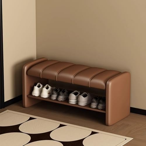 NZVZGKTNTW Sitzbank Aus Leder, Schuhbank for Den Eingangsbereich, for Wohnzimmer, Schlafzimmer, Eingangsbereich, Braun, Vollständig Bezogenes Schuhregal Aus Leder(31.5in) von NZVZGKTNTW