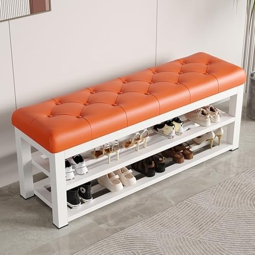 Schuhwechselbank Mit Gepolsterter Sitzfläche + Metallrahmen, Schlafzimmer, Wohnzimmer, Eingangsbereich, Flur, 2-stufiger Schuhregal-Organizer, Kunstlederbank Mit Metallbasis(White 1,60cm/23.6in) von NZVZGKTNTW