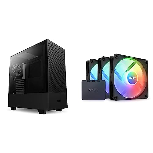 Bundle mit NZXT H5 Flow PC Gaming Gehäuse - Airflow Mesh Front - Extra GPU Lüfter - USB C & NZXT F120 RGB Core Dreierpackung – 3x120 mm RGB-Lüfter – 8 LEDs – Halbtransparente Lüfterblätter – Schwarz von NZXT