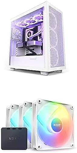 Bundle mit NZXT H7 Flow PC Gaming Gehäuse - Airflow Mesh Front - USB C & NZXT F120 RGB Core Dreierpackung – 3x120 mm RGB-Lüfter – 8 LEDs – Halbtransparente Lüfterblätter – Weiß von NZXT